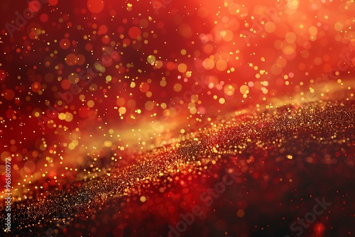 An abstract depiction with shimmering gold and red lights, creating a vibrant and dynamic visual experience that highlights the captivating essence of abstract digital art, Whirling Gold Particles 