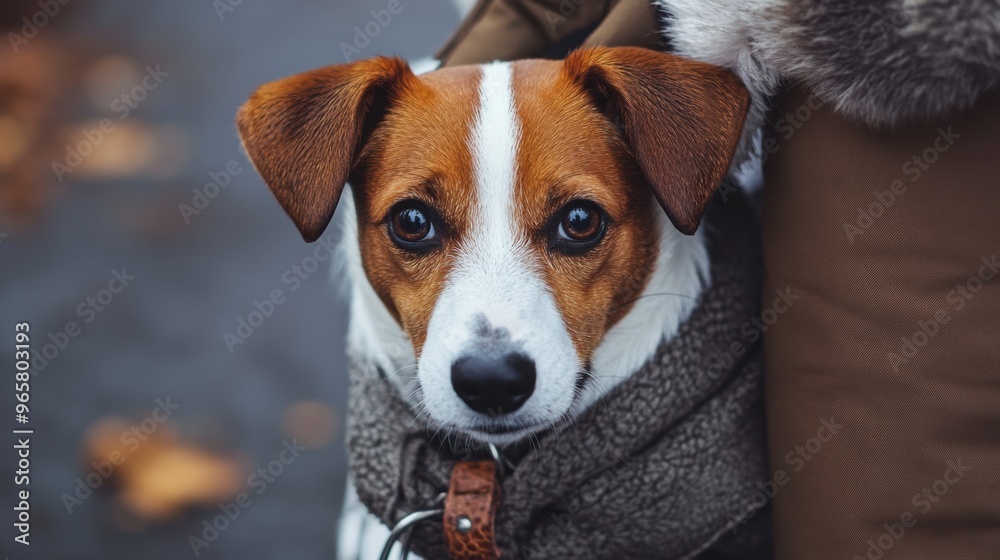 A brown and white dog wearing a sweater A brown and white dog wearing a sweater