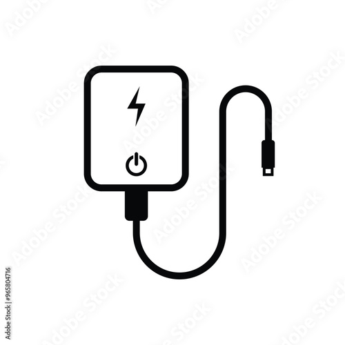 Power Bank Icon with Charging Cable - Portable Battery Symbol