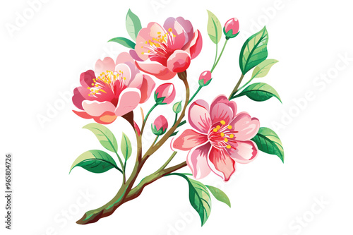 Watercolor vector clipart of blooming flower with branch for design ornament