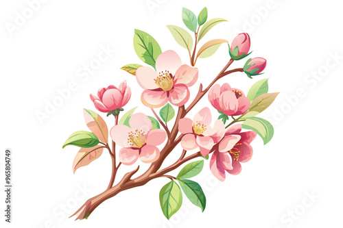 Watercolor vector clipart of blooming flower with branch for design ornament