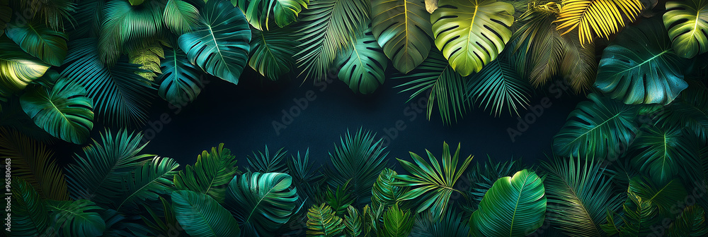 Fototapeta premium A lush green forest with a dark background