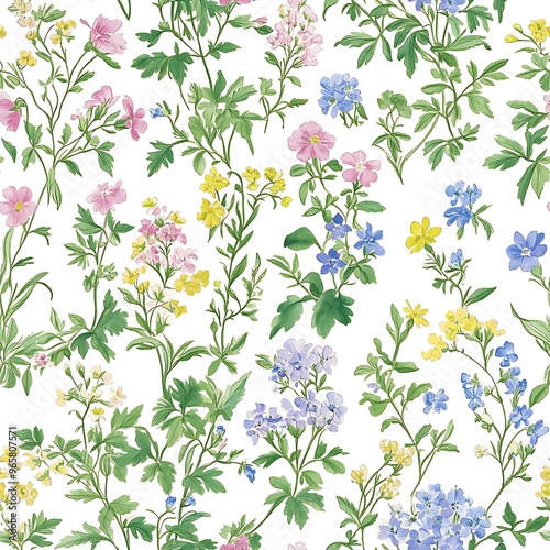 A Delightful Floral Pattern of Colorful Flowers and Green Leaves for Spring Decor