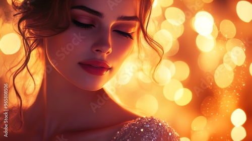 Glamorous woman in evening gown with soft-focus background