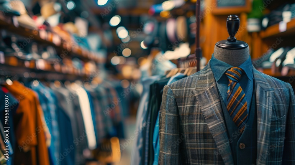 Mannequin in a luxury boutique with a stylish suit and tie Mannequin in a luxury boutique with a stylish suit and tie