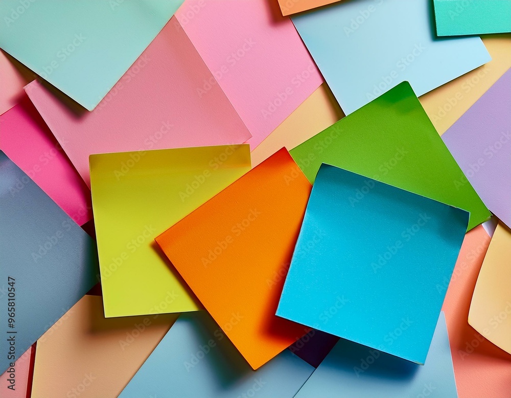 A collection of colorful sticky notes in various shades of pink, yellow, blue, green, and orange. A collection of colorful sticky notes in various shades of pink, yellow, blue, green, and orange.
