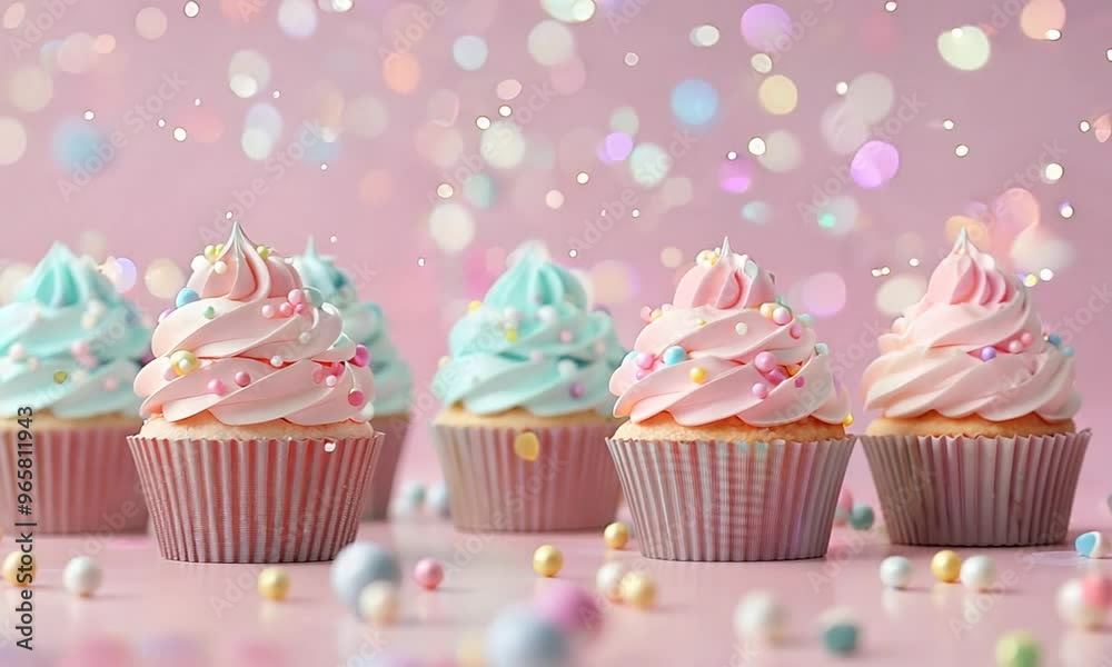 Cute 3D cupcakes with colorful icing, bright and fun Cute 3D cupcakes with colorful icing, bright and fun
