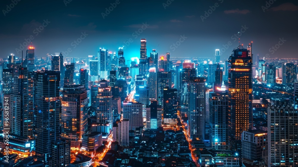 Nighttime cityscape displaying a dramatic skyline with brightly lit skyscrapers and bustling streets, emphasizing the city's dynamic atmosphere. Nighttime cityscape displaying a dramatic skyline with brightly lit skyscrapers and bustling streets, emphasizing the city's dynamic atmosphere.