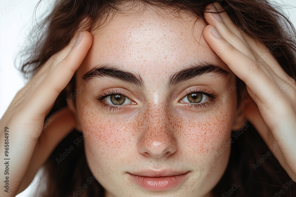 Close-Up Portrait of Beautiful Young Brunette with Freckled Healthy Skin Close-Up Portrait of Beautiful Young Brunette with Freckled Healthy Skin