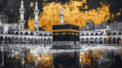 Illustration Of A Mosque And Mecca, Generative AI