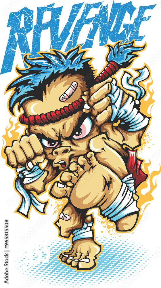 illustration of a skull doing karate