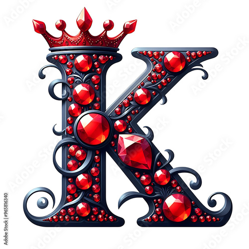K written with red gems and gold crown