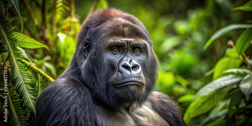 Majestic silverback gorilla in lush jungle foliage captured with a telephoto lens, gorilla, wildlife, nature, jungle Majestic silverback gorilla in lush jungle foliage captured with a telephoto lens, gorilla, wildlife, nature, jungle