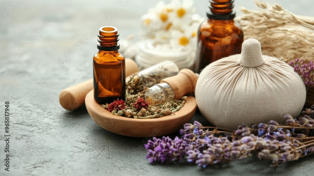 Massage tools, herbal compress, and essential oils Massage tools, herbal compress, and essential oils