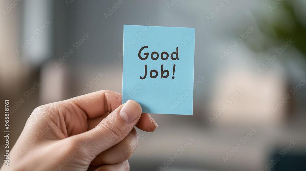 Hand holding blue sticky note with text Hand holding blue sticky note with text