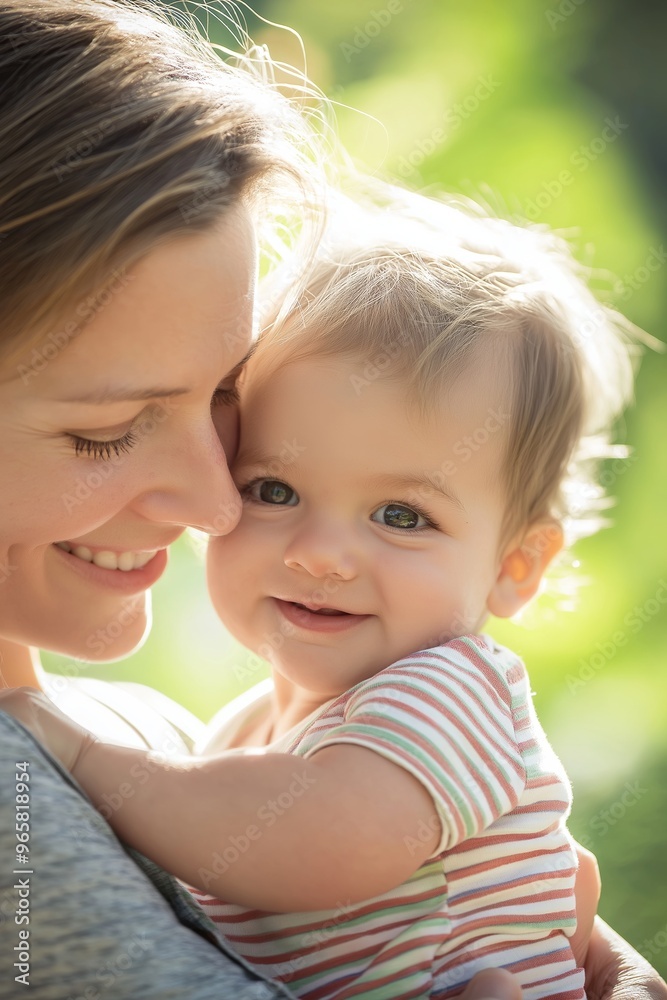 A heartwarming close-up image of a mother holding her baby, both sharing happy and loving expressions. A heartwarming close-up image of a mother holding her baby, both sharing happy and loving expressions.