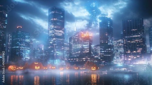 Wallpaper Mural A Halloween music festival in a futuristic city DJ spinning eerie beats Torontodigital.ca