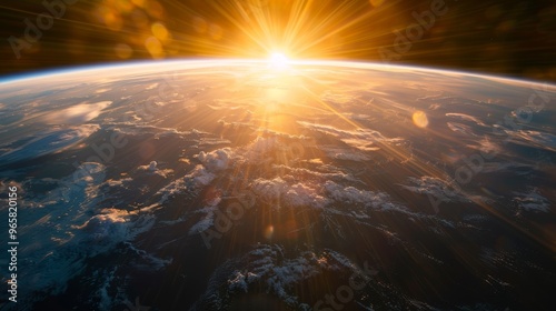 Early morning sunlight spreading over Earth's surface from space