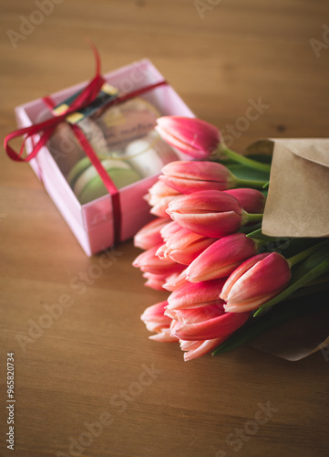 gift box and tulips
