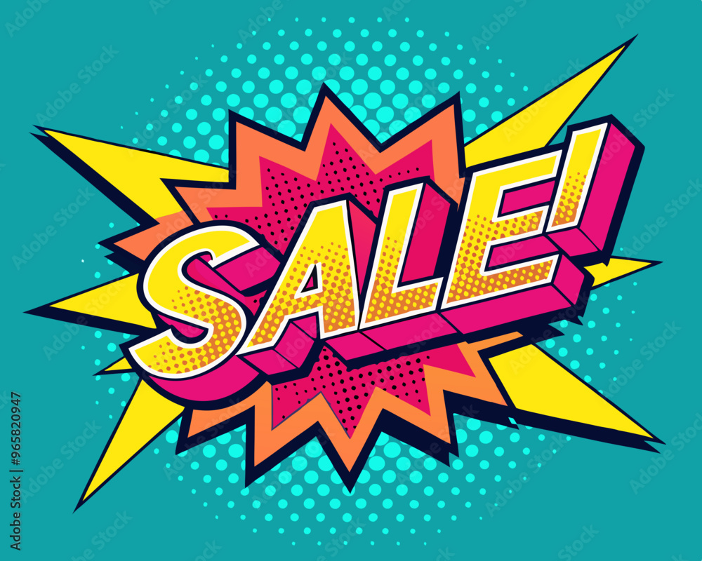 Advertisement “sale” text in retro pop art comic book style. Advertisement “sale” text in retro pop art comic book style.