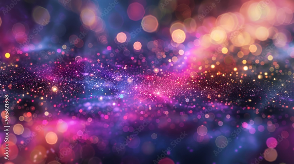 Radiant particles in vivid colors scattered in space