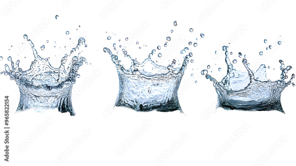 Water droplets creating splash effect with reflection on white background. Water droplets creating splash effect with reflection on white background.
