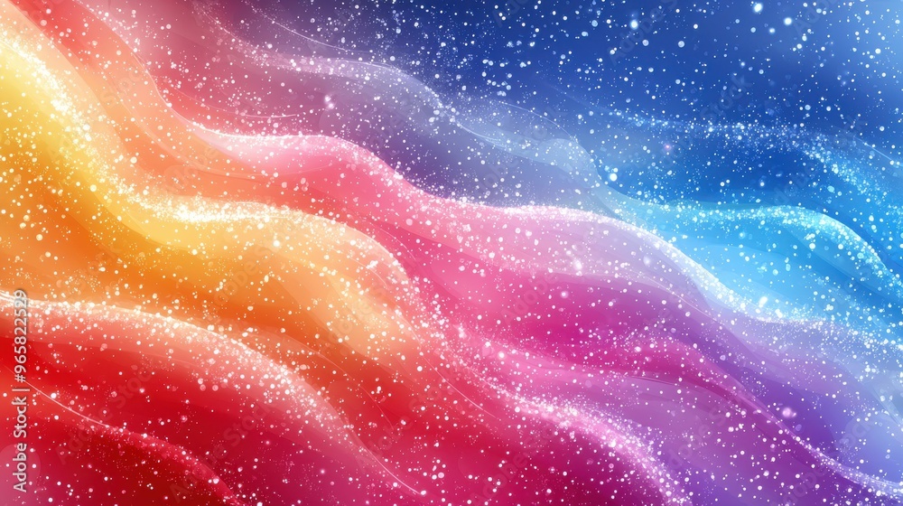 A vibrant swirl of colorful waves in hues of red, orange, pink, and blue with sparkling elements against a soft canvas background A vibrant swirl of colorful waves in hues of red, orange, pink, and blue with sparkling elements against a soft canvas background