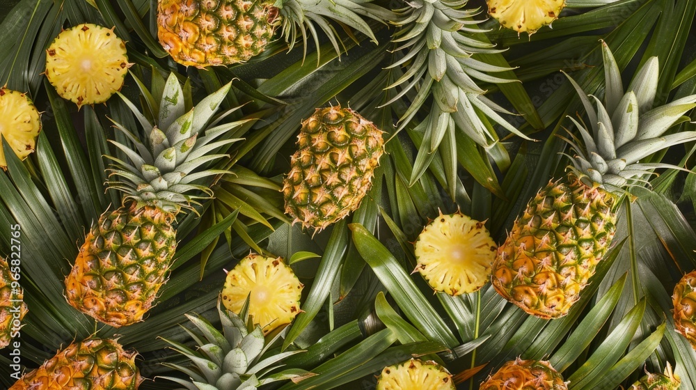 A background filled with a repeated pineapple motif in various stages of ripeness, from green to golden, creating a lively and tropical atmosphere. A background filled with a repeated pineapple motif in various stages of ripeness, from green to golden, creating a lively and tropical atmosphere.