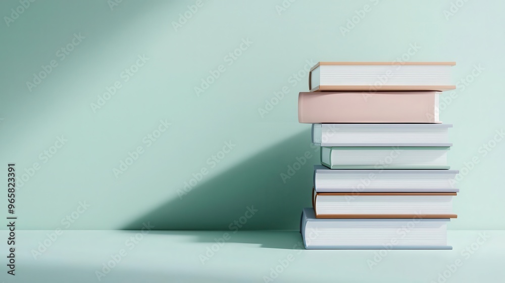 A stylish stack of books on a pastel green background, perfect for educational, literary, or modern lifestyle themes. Clear and Clean background A stylish stack of books on a pastel green background, perfect for educational, literary, or modern lifestyle themes. Clear and Clean background