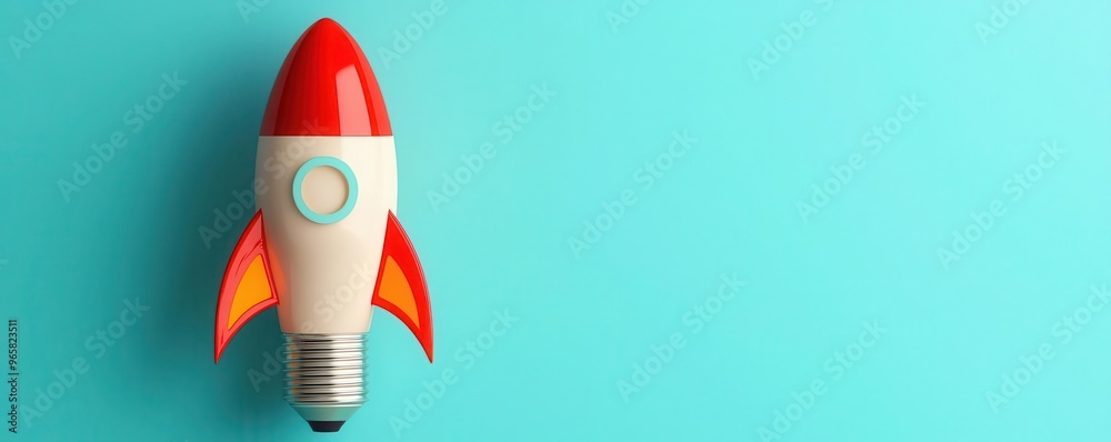 Rocket launching from a lightbulb, symbolizing innovative potential, 3D illustration, Isolated clean background Rocket launching from a lightbulb, symbolizing innovative potential, 3D illustration, Isolated clean background