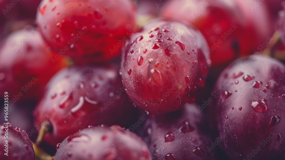 A close-up shot of red grapes, highlighting the smooth skin and natural shine A close-up shot of red grapes, highlighting the smooth skin and natural shine