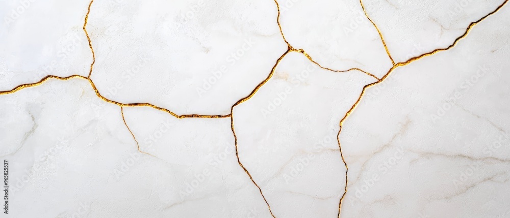 Kintsugi-style white marble with gold filling the cracks, representing resilience, beauty through repair, and sophisticated design elements Kintsugi-style white marble with gold filling the cracks, representing resilience, beauty through repair, and sophisticated design elements