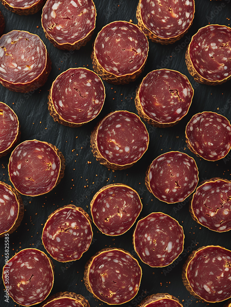 Sliced Salami Banner Copy Space, Cold Cuts Meat Sausages, Bold Vibrant Red and White Illustration Design