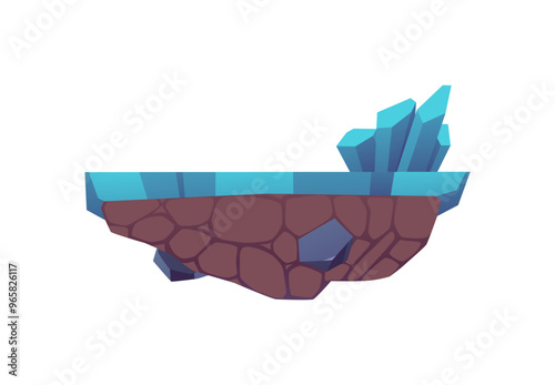 Floating island platform with crystals vector illustration