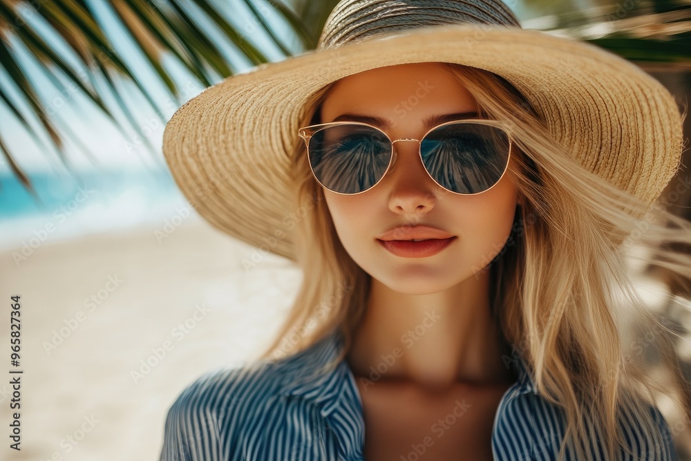 Close-Up of Beach Outfit with Palm and Sea Background Close-Up of Beach Outfit with Palm and Sea Background