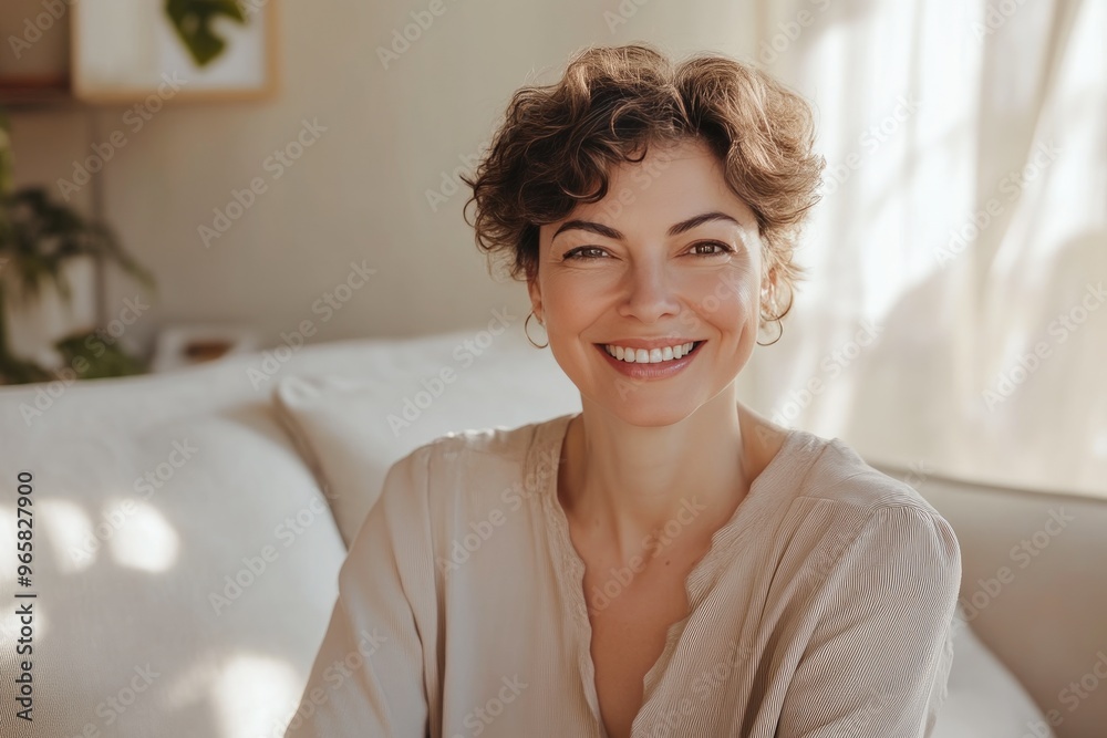 Comfortable mature woman resting in minimalist space Comfortable mature woman resting in minimalist space
