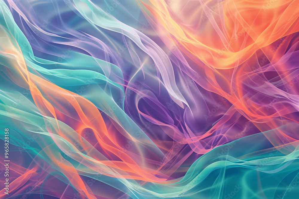Obraz premium Vibrant abstract waves in rich teal, purple, and orange tones blending fluidly, creating a dynamic and energetic background full of vivid colors and motion.