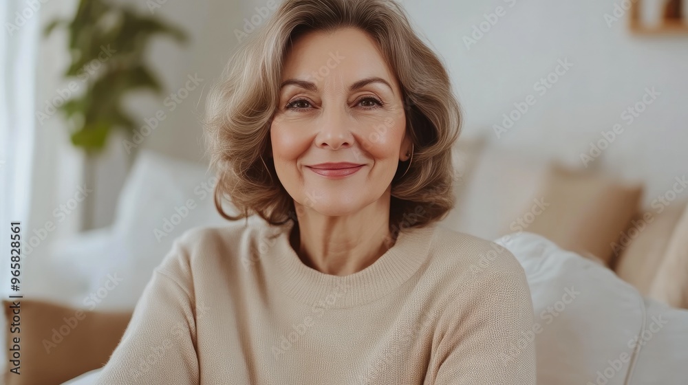 Charming mature woman with warm smile indoors Charming mature woman with warm smile indoors