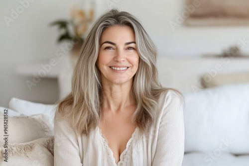 Senior woman enjoying a peaceful moment indoors