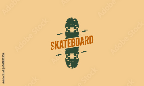 Skateboard design with bold text, distressed texture, and minimal style.