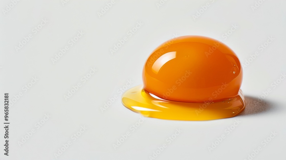 Vibrant orange egg yolk with a glossy sheen, creating a striking contrast against a minimalistic white background. Vibrant orange egg yolk with a glossy sheen, creating a striking contrast against a minimalistic white background.