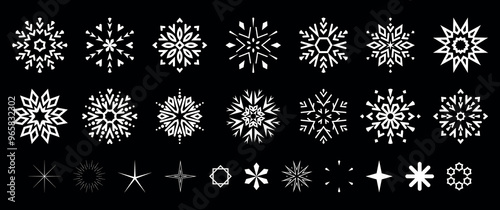 Snowflakes icon collection. Graphic modern black and white ornament.