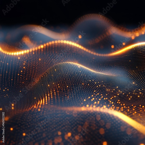 Abstract digital wave with glowing particles.