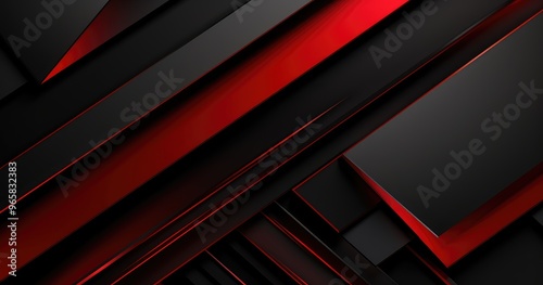 A sleek, modern abstract design featuring sharp angles and a dynamic interplay of black and red colors.