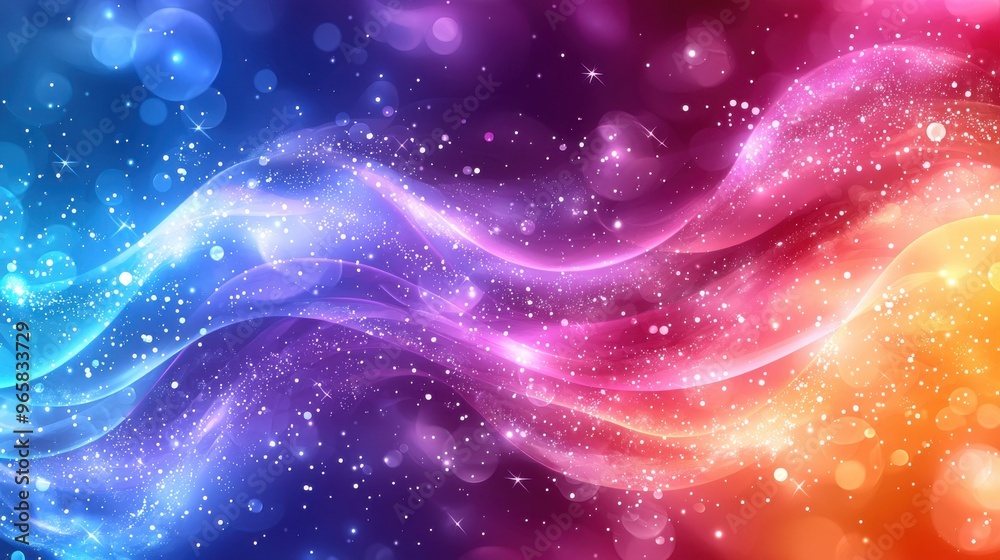 Obraz premium Colorful abstract waves of light flow seamlessly, creating a mesmerizing display of gradients in blue, purple, and orange hues