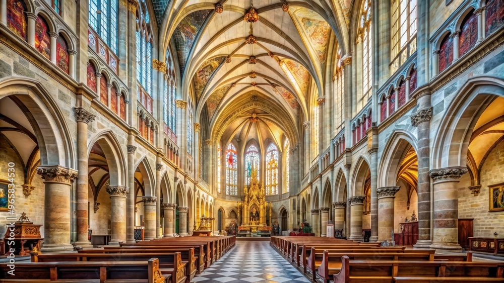 Fototapeta premium Interior of Basilica and monastery of St. George in Prague Castle in Hradcany, Prague Castle, Hradcany