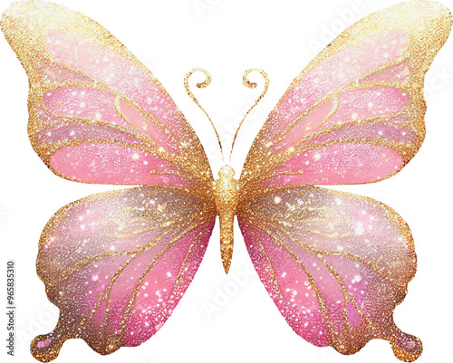 Pink gold glitter butterfly clipart transparent background cutout png