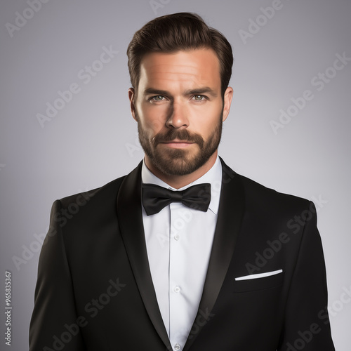 Portrait of a Man in a Tuxedo with a Bow Tie photo