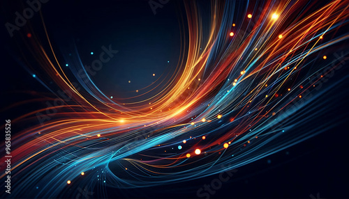 Wallpaper Mural Abstract dynamic flowing lines in vibrant orange blue hues composition evokes a feeling of motion and light suggesting a digital or futuristic theme against a dark background Torontodigital.ca