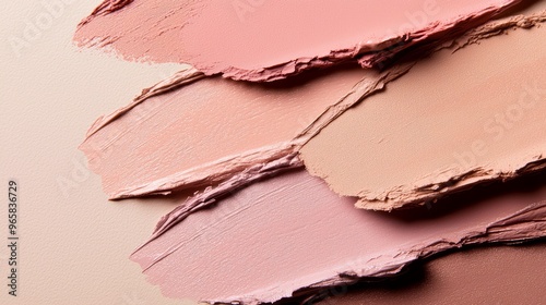 Trendy makeup swatches in soft peach and nude tones, ideal for beauty and cosmetic stock images. Perfect for blogs or social media use.